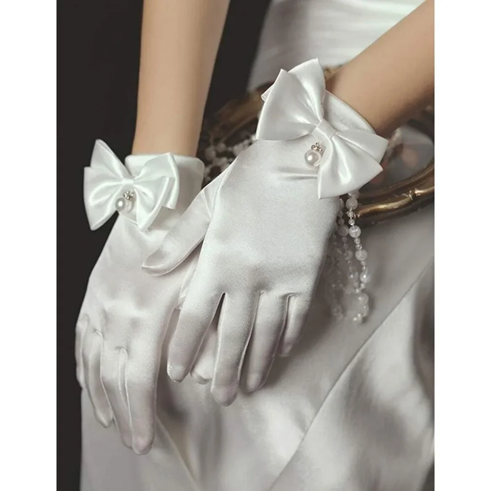 Women's Lvory-05042 Short Length Satin Wrist Gloves Stretchy Wedding Party Prom